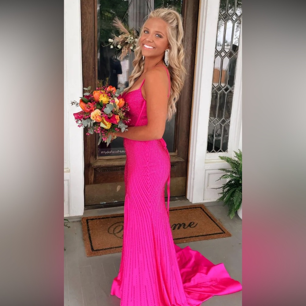Elegant Pink Evening Gown Prom Dress Sherri Hill Rhinestone Hot Pink Dress
